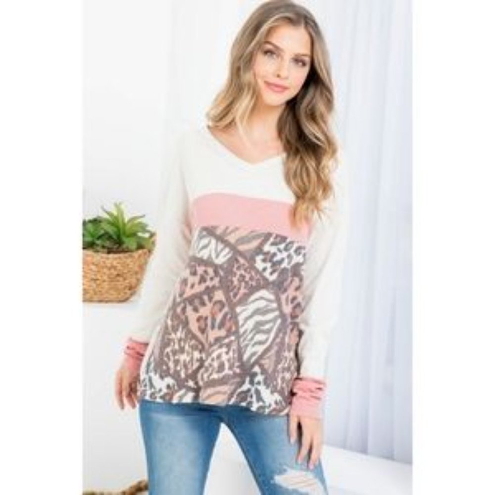 Mixed Animal Print Long Sleeve Top - Small - Picture 7 of 8